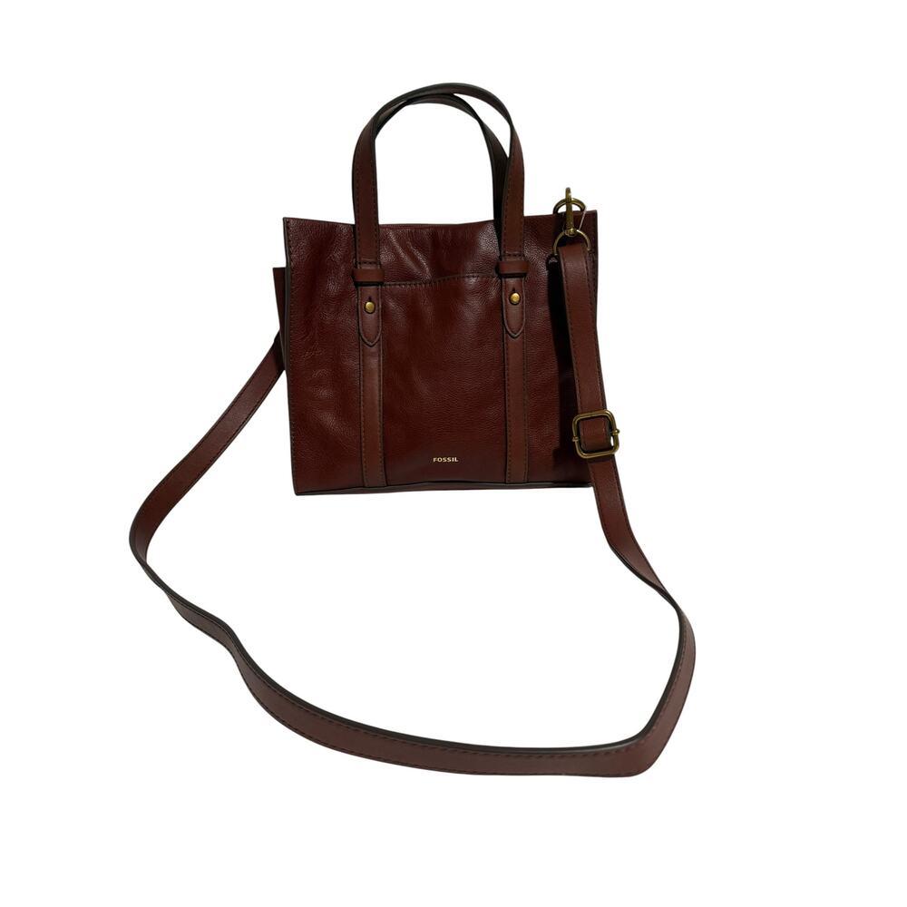 FOSSIL Kingston Satchel Handbag Brown Leather with Crossbody Strap - Picture 2 of 10